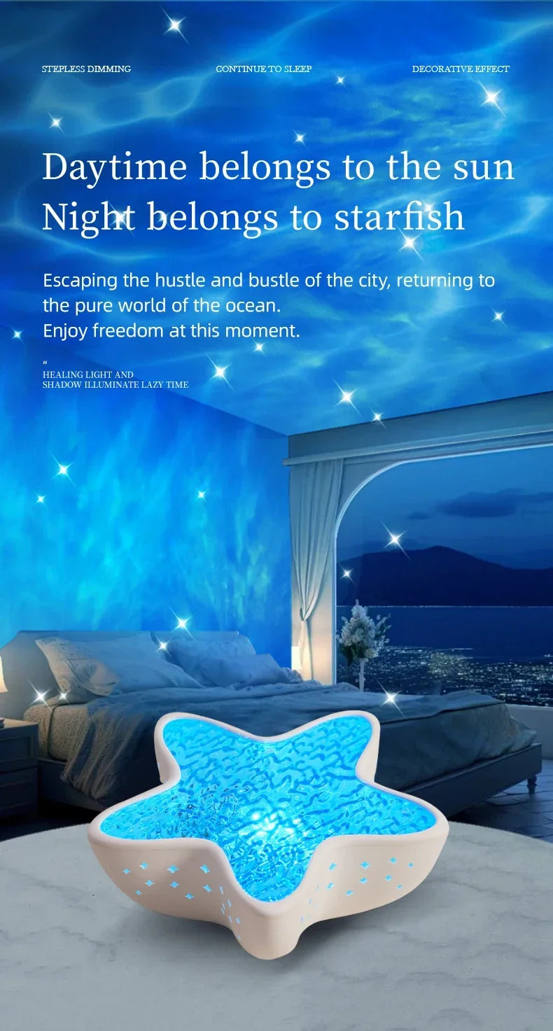 Starfish LED Table Lamp | Aurora Projector Night Light with Starry Sky & Northern Lights Effect – Bedroom Atmosphere Lamp
