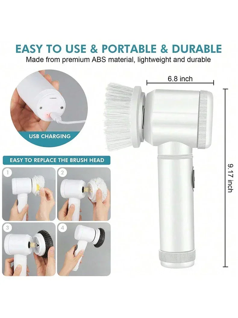 5-in-1 Electric Spin Scrubber | Power Cleaning Brush with 5 Replaceable Heads for Bathroom, Kitchen & Floor Cleaning