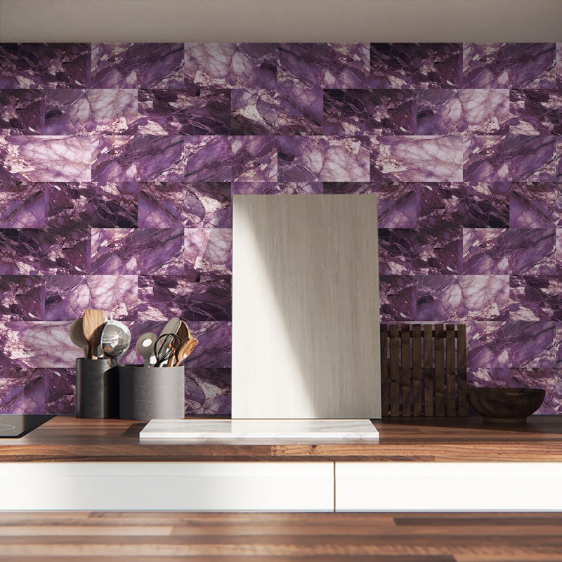 Peel And Stick Wallpaper Marble Wall Tiles, Waterproof Glossy Wall Stickers And Wall Panels, Dreamy Purple Imitation Marble, PVC Shower Wall Panels