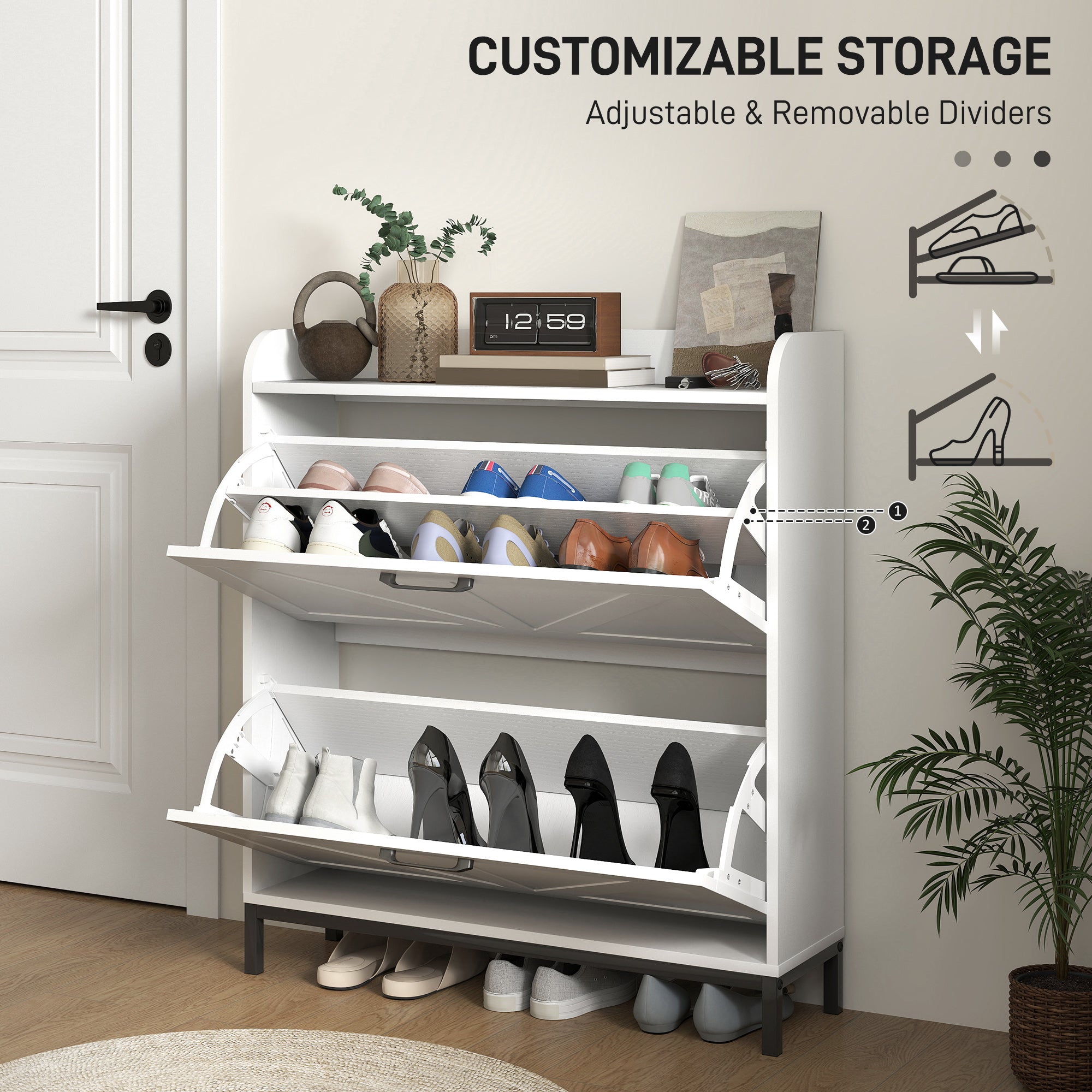 Shoe Cabinet Organizer with 2 Flip Drawers, Legs, Narrow Shoe Storage Cabinet for Entryway, Hallway, White