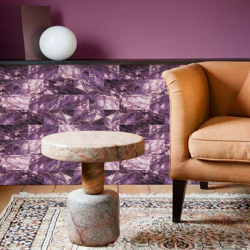 Peel And Stick Wallpaper Marble Wall Tiles, Waterproof Glossy Wall Stickers And Wall Panels, Dreamy Purple Imitation Marble, PVC Shower Wall Panels