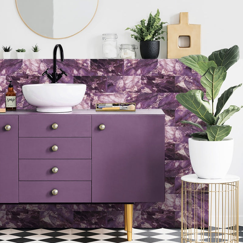 Peel And Stick Wallpaper Marble Wall Tiles, Waterproof Glossy Wall Stickers And Wall Panels, Dreamy Purple Imitation Marble, PVC Shower Wall Panels