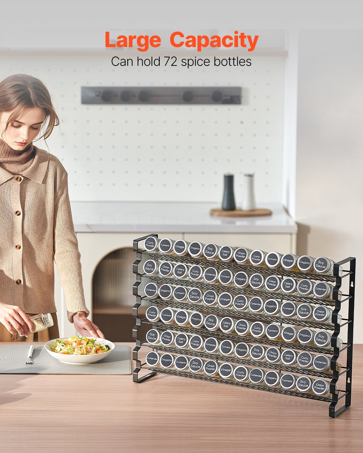 Spice Rack Organizer For Cabinet, Spice Organizer With 72 Empty Spice Jars, Lids, Spice Labels, And Funnel Complete Set, Seasoning Organizer For Countertop, Kitchen, Pantry, Cupboard, 23x16 In