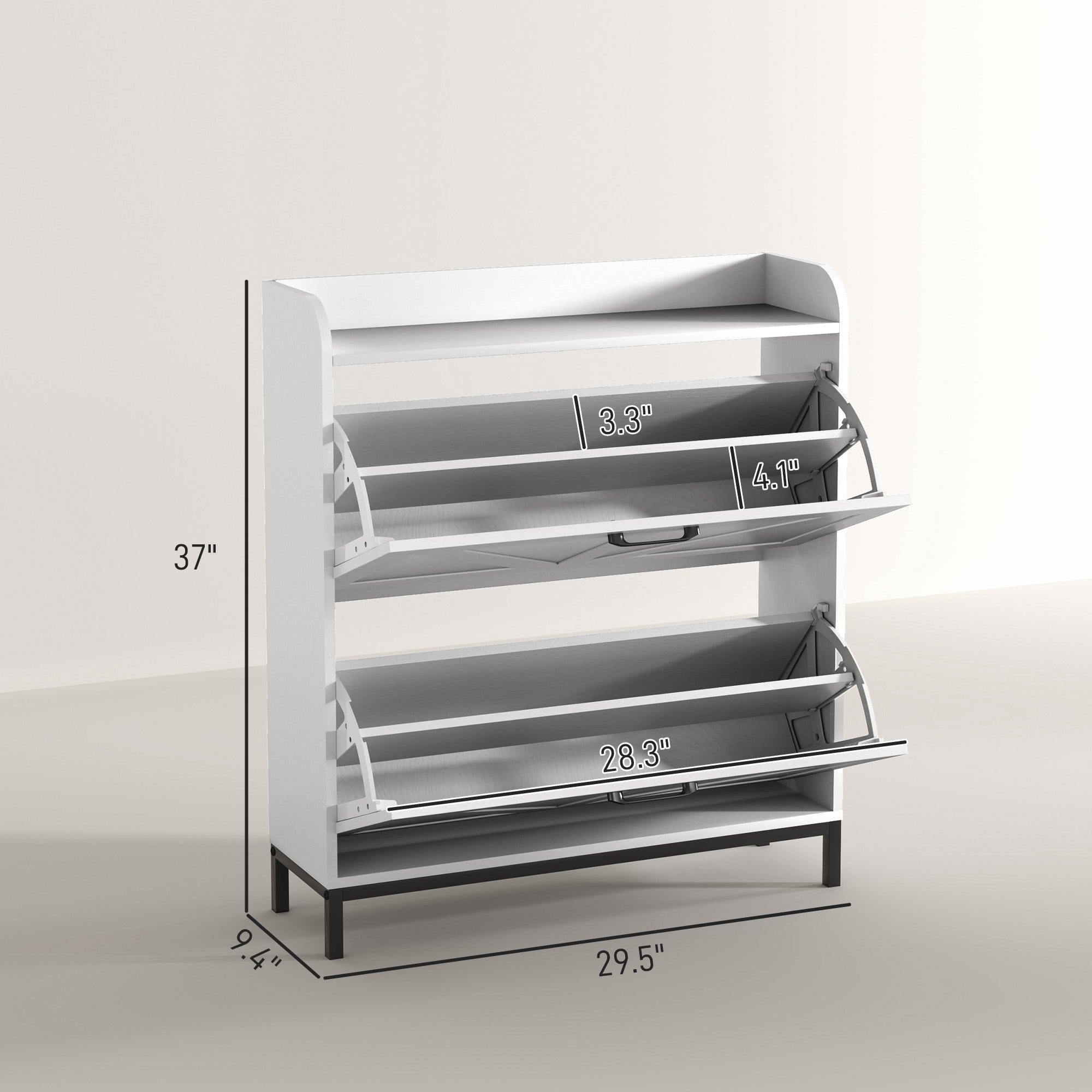 Shoe Cabinet Organizer with 2 Flip Drawers, Legs, Narrow Shoe Storage Cabinet for Entryway, Hallway, White