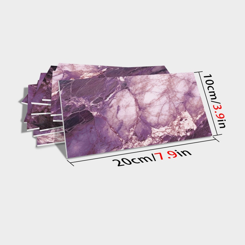 Peel And Stick Wallpaper Marble Wall Tiles, Waterproof Glossy Wall Stickers And Wall Panels, Dreamy Purple Imitation Marble, PVC Shower Wall Panels