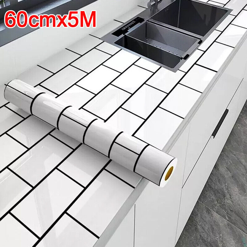 5M Kitchen Tile Roll Stickers Self-adhesive Marble Sticker Wall Decor Bathroom