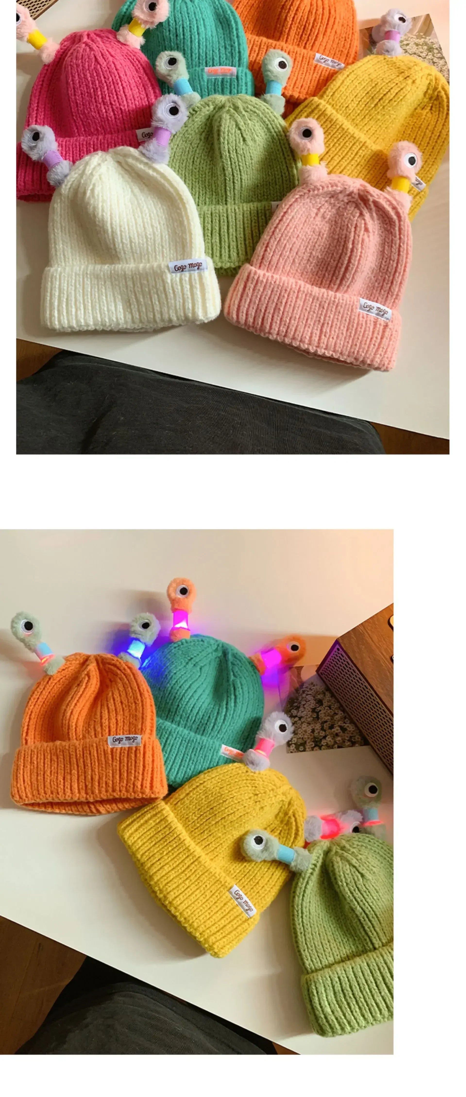 Parent-Child Glowing Knit Hat | Funny LED Beanie with Ears – Warm Winter Hats for Men & Women, Christmas Gift