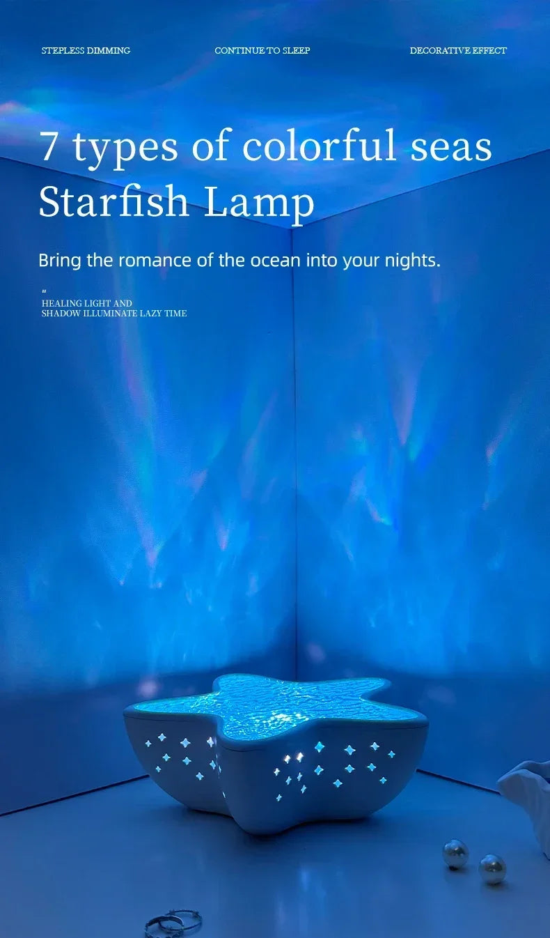 Starfish LED Table Lamp | Aurora Projector Night Light with Starry Sky & Northern Lights Effect – Bedroom Atmosphere Lamp