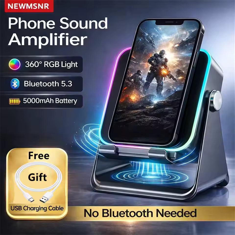 Magnetic Induction Speaker Phone Stand Wireless Bluetooth Phone Holder Amplifier Portable Desk Speaker with RGB Light Super Bass