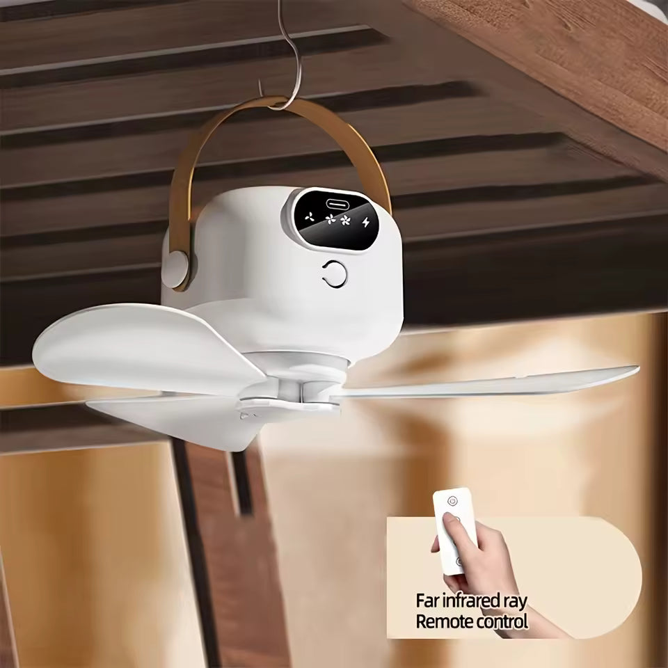 Rechargeable LED Smart Ceiling Fan Light with Remote Control 3-speed Wind Speed Portable Hanging Camping Environment Ceiling Fan