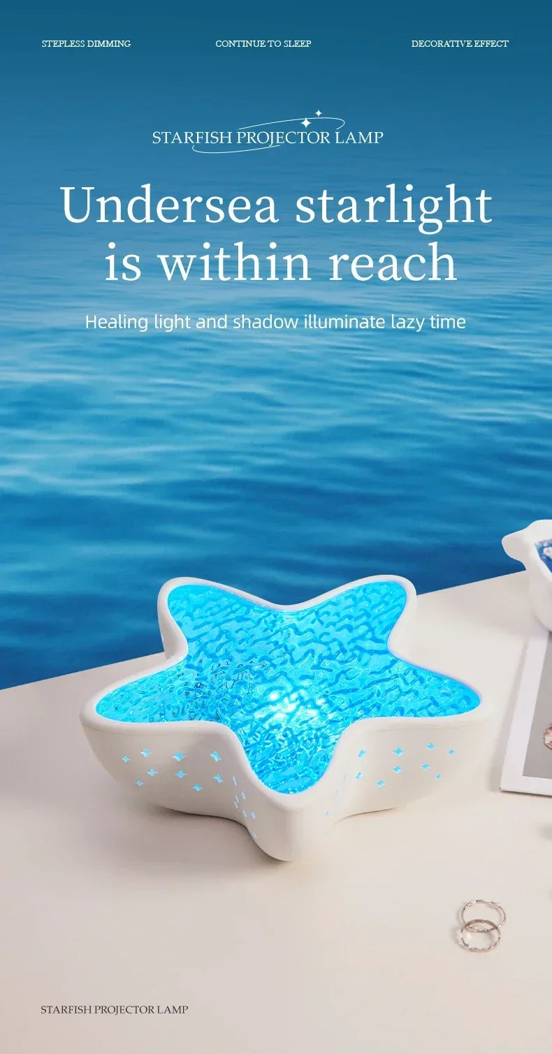 Starfish LED Table Lamp | Aurora Projector Night Light with Starry Sky & Northern Lights Effect – Bedroom Atmosphere Lamp