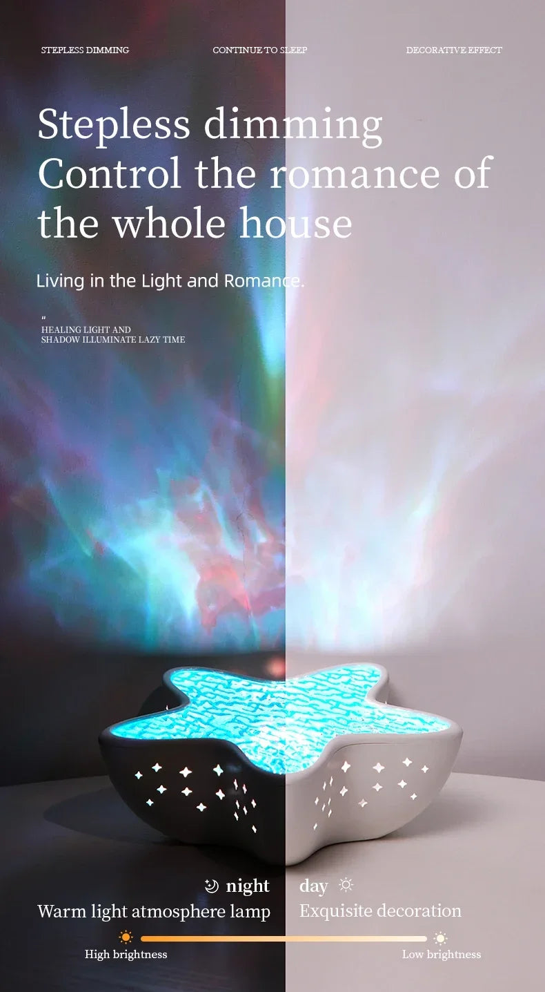 Starfish LED Table Lamp | Aurora Projector Night Light with Starry Sky & Northern Lights Effect – Bedroom Atmosphere Lamp