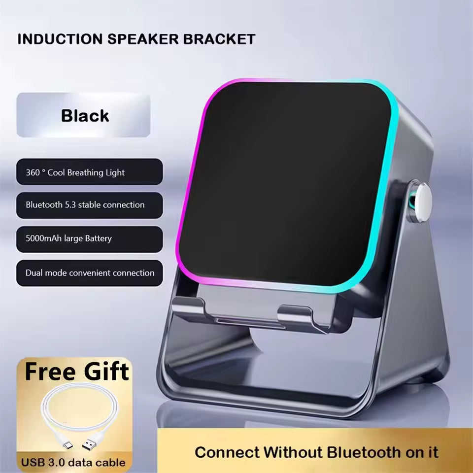 Magnetic Induction Speaker Phone Stand Wireless Bluetooth Phone Holder Amplifier Portable Desk Speaker with RGB Light Super Bass