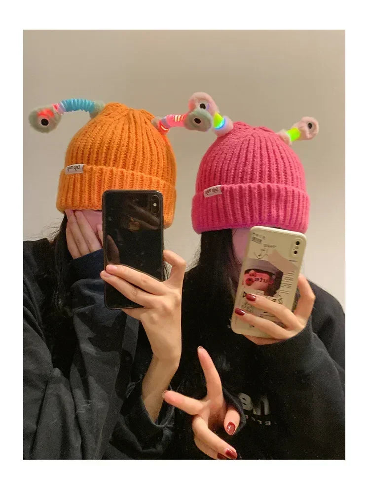 Parent-Child Glowing Knit Hat | Funny LED Beanie with Ears – Warm Winter Hats for Men & Women, Christmas Gift