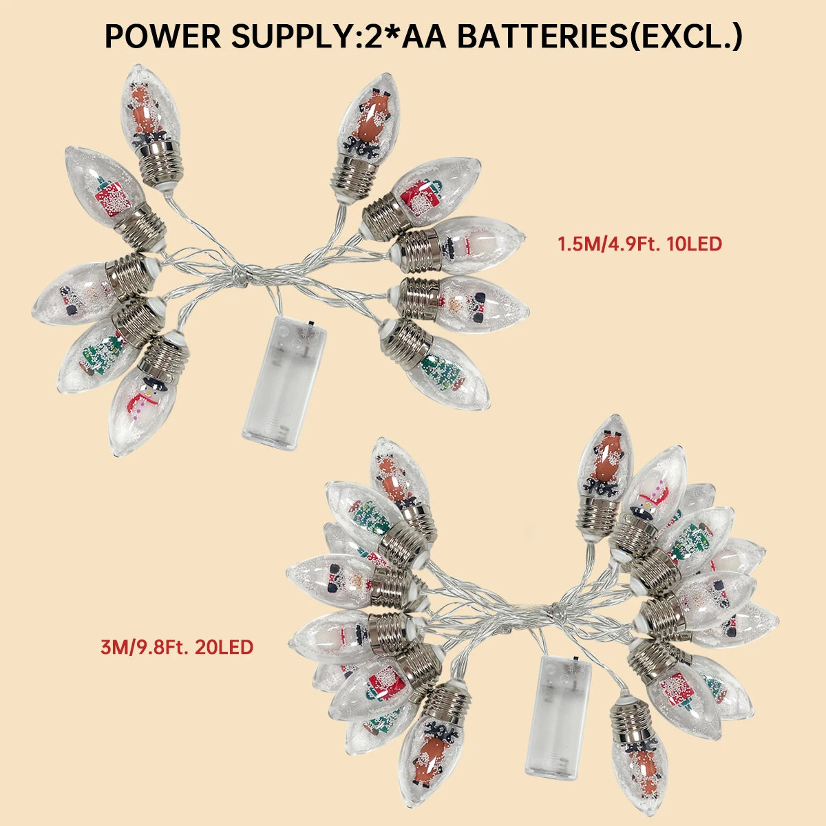 Christmas Decoration LED String Lights | Clear Bulb Snowball Fairy Lights for Home, Tree & Party Décor