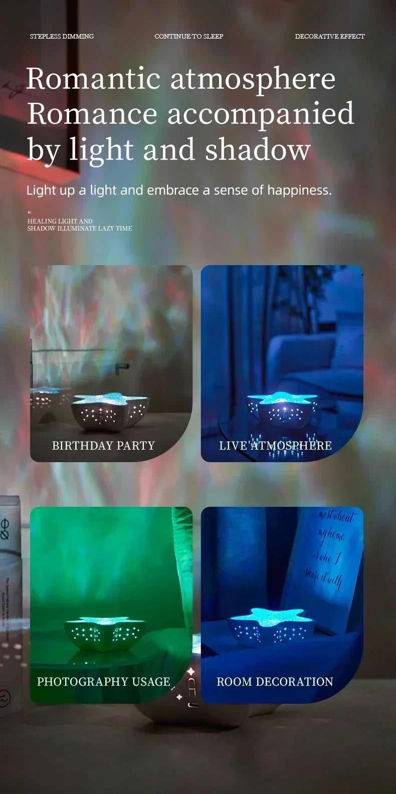 Starfish LED Table Lamp | Aurora Projector Night Light with Starry Sky & Northern Lights Effect – Bedroom Atmosphere Lamp