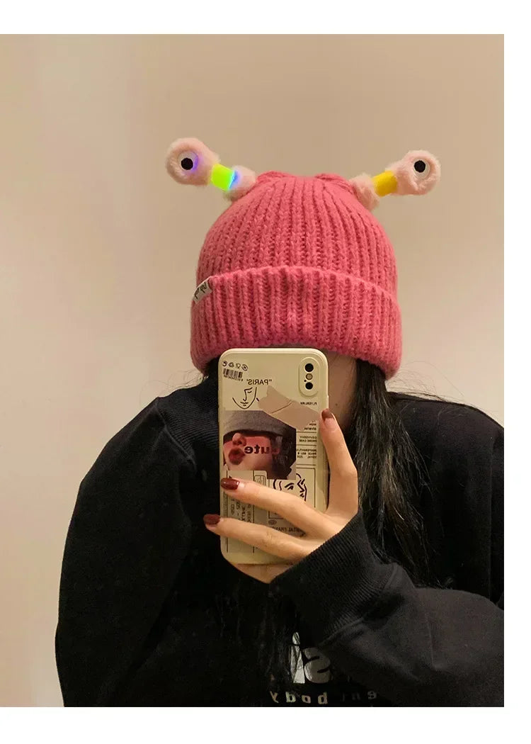 Parent-Child Glowing Knit Hat | Funny LED Beanie with Ears – Warm Winter Hats for Men & Women, Christmas Gift