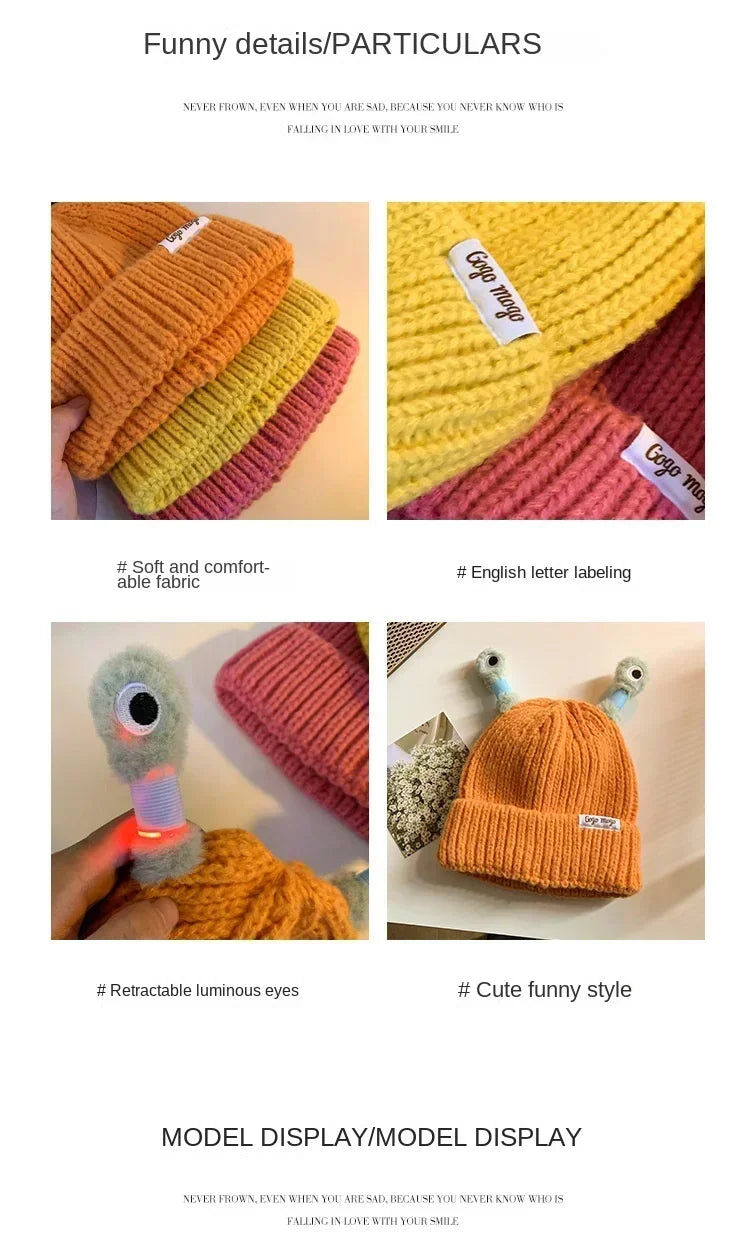 Parent-Child Glowing Knit Hat | Funny LED Beanie with Ears – Warm Winter Hats for Men & Women, Christmas Gift