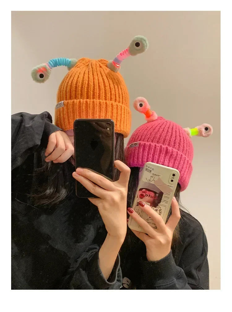 Parent-Child Glowing Knit Hat | Funny LED Beanie with Ears – Warm Winter Hats for Men & Women, Christmas Gift