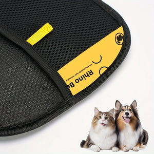 Upgrade Edition Large Pet Static Hair Removal Gloves - Black Polypropylene Cat Grooming Gloves with Yellow Accents
