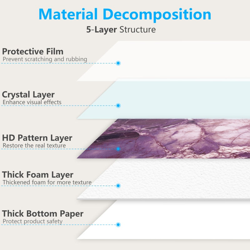 Peel And Stick Wallpaper Marble Wall Tiles, Waterproof Glossy Wall Stickers And Wall Panels, Dreamy Purple Imitation Marble, PVC Shower Wall Panels