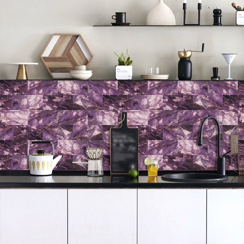 Peel And Stick Wallpaper Marble Wall Tiles, Waterproof Glossy Wall Stickers And Wall Panels, Dreamy Purple Imitation Marble, PVC Shower Wall Panels